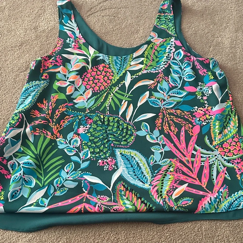 Lilly Pulitzer Tropical Print Tank Top - Green and Pink - Picture 1 of 5